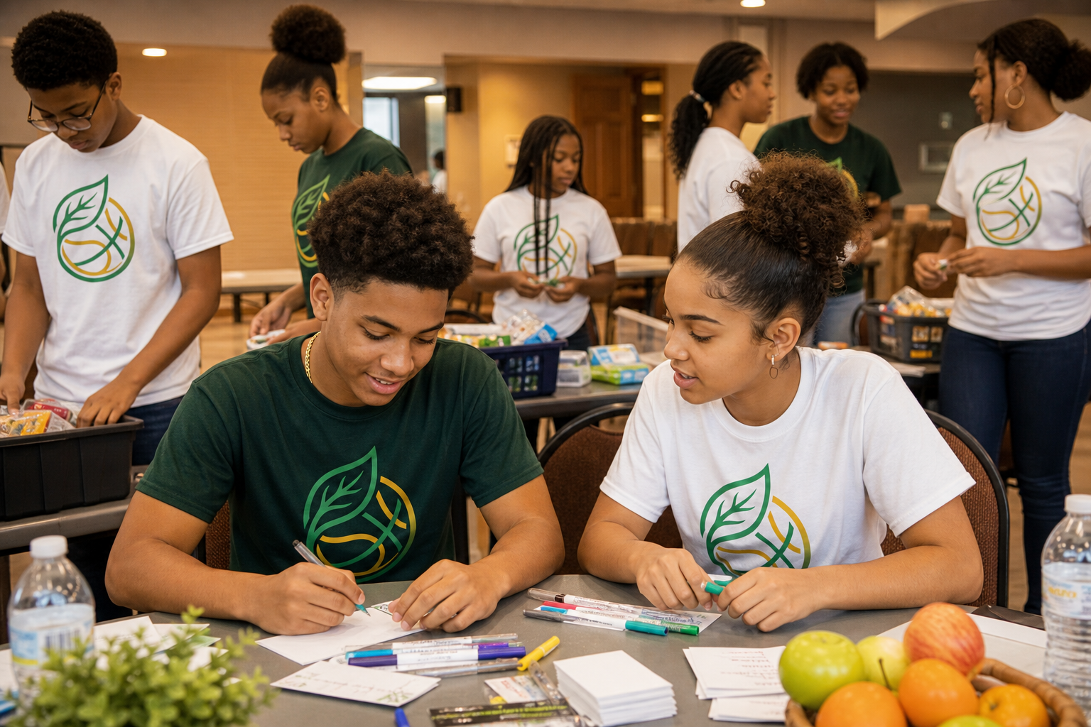 Young people working together during a leadership and service activity